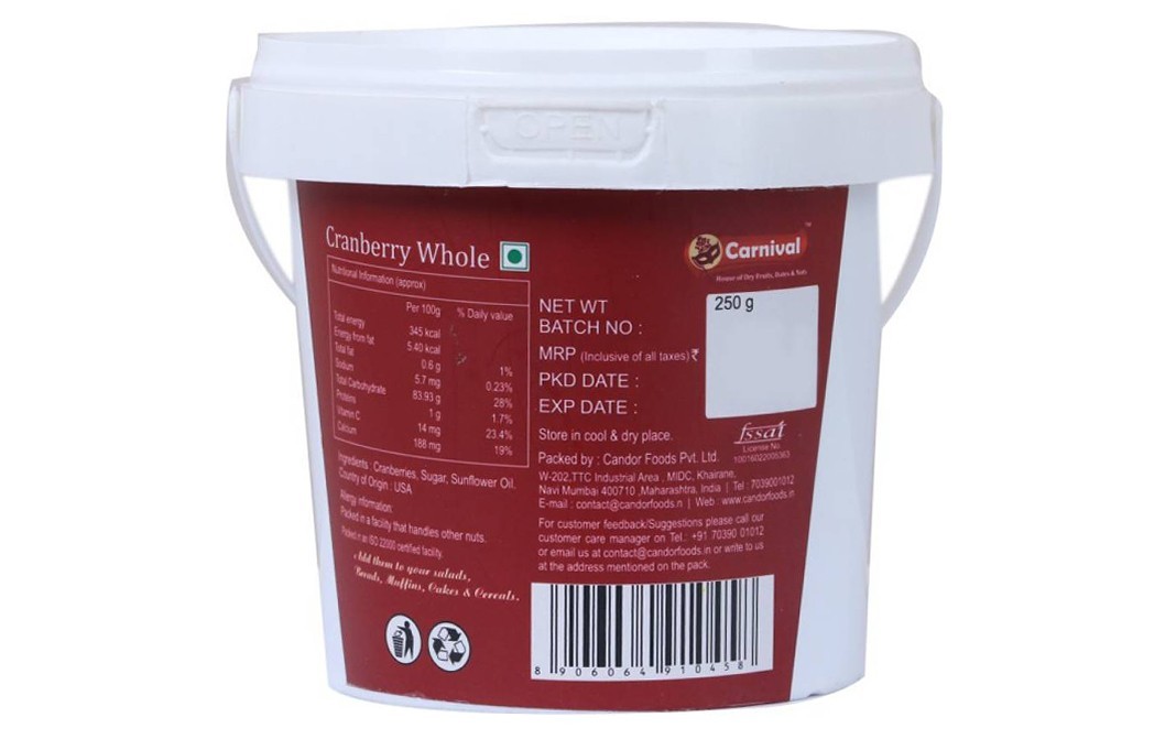 Carnival Cranberry Sliced    Container  250 grams